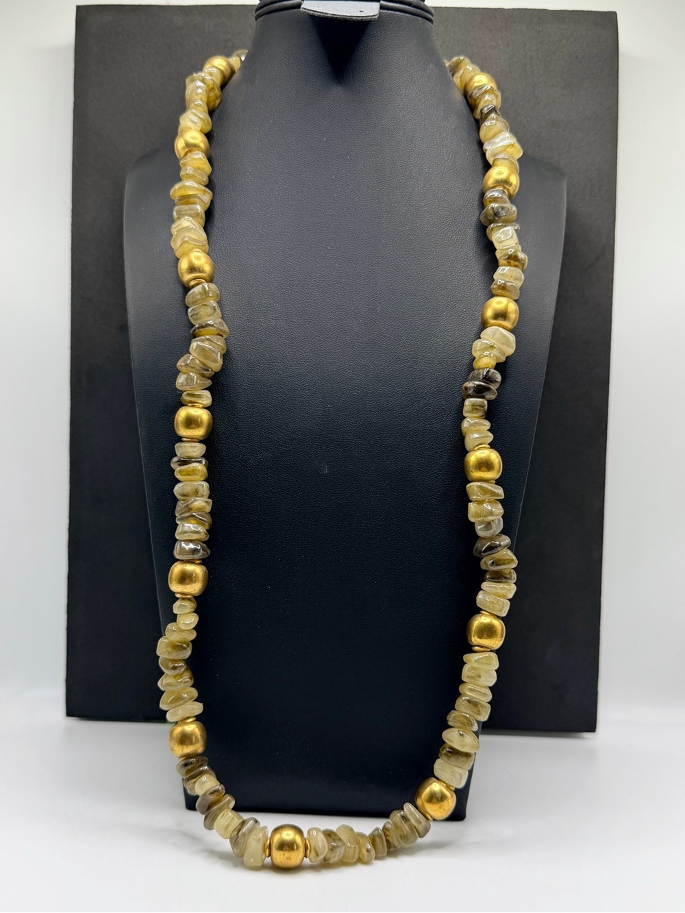 Carol Dauplaise Chunky Bead 29” necklace in sandstone and gold tone